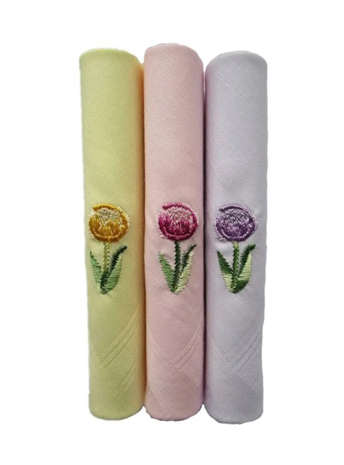 Womy Pure Cotton Embroidery Handkerchief | Luxurious Gift Set For Women | 6 Different Colours With Computer Embroidery - 2 Packs of 3pcs & 1 Pack of 6pcs Of 6
