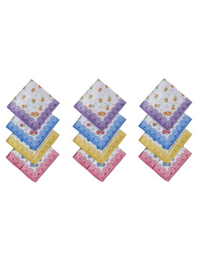 Womy Pure Cotton Tulsi Ps Handkerchief | Luxurious Gift Set For Women | Flower Printed - Pack Of 24, 36, 48 Pcs