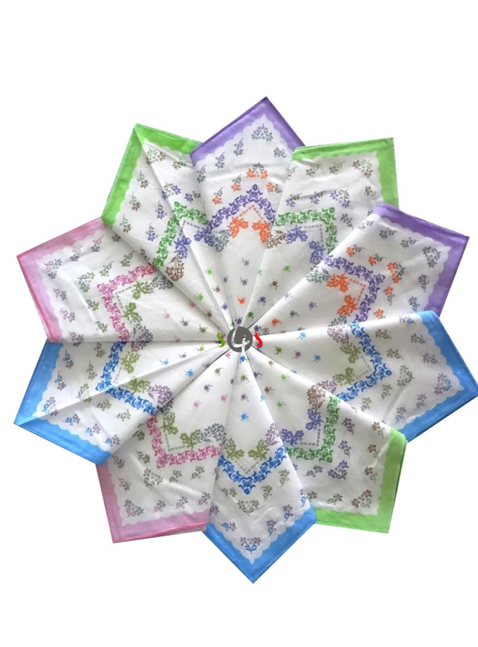 Womy Pure Cotton Queen Ps Handkerchief | Luxurious Gift Set For Women | Flower Printed - Pack Of 24, 36, 48 Pcs