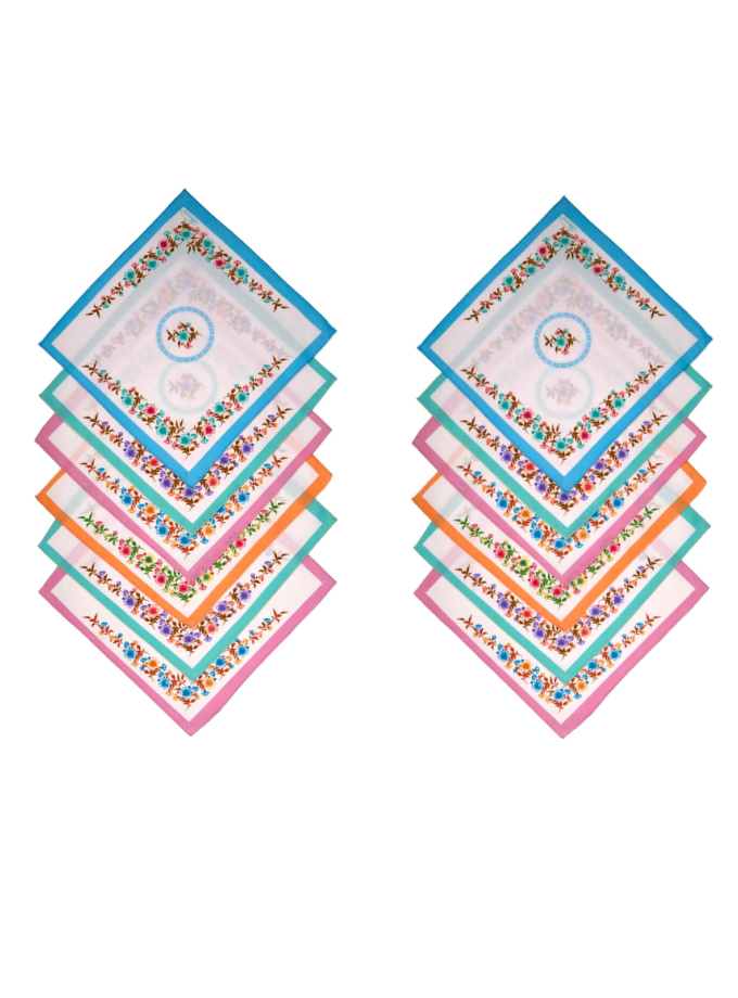 Womy Pure Cotton Queen Ps Handkerchief | Luxurious Gift Set For Women | Flower Printed - Pack Of 24, 36, 48 Pcs