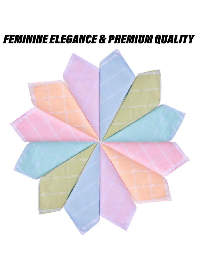 Womy Pure Cotton Handkerchief Tara Design 03 | Luxurious Gift Set For Women | 6 Different Colours With Satin Patterns - 2 Gift Sets of 6pcs