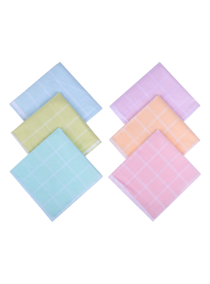 Womy Pure Cotton Handkerchief Tara Design 03 | Luxurious Gift Set For Women | 6 Different Colours With Satin Patterns - 2 Gift Sets of 6pcs