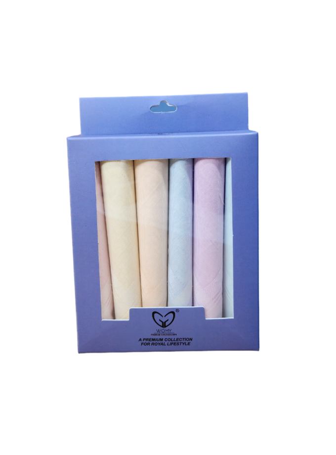 Womy Pure Cotton Handkerchief Tara Design 03 | Luxurious Gift Set For Women | 6 Different Colours With Satin Patterns - 2 Gift Sets of 6pcs