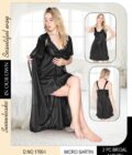 Womy Short Nighty with Satin Coat – 2-Piece Nightwear Set - Black