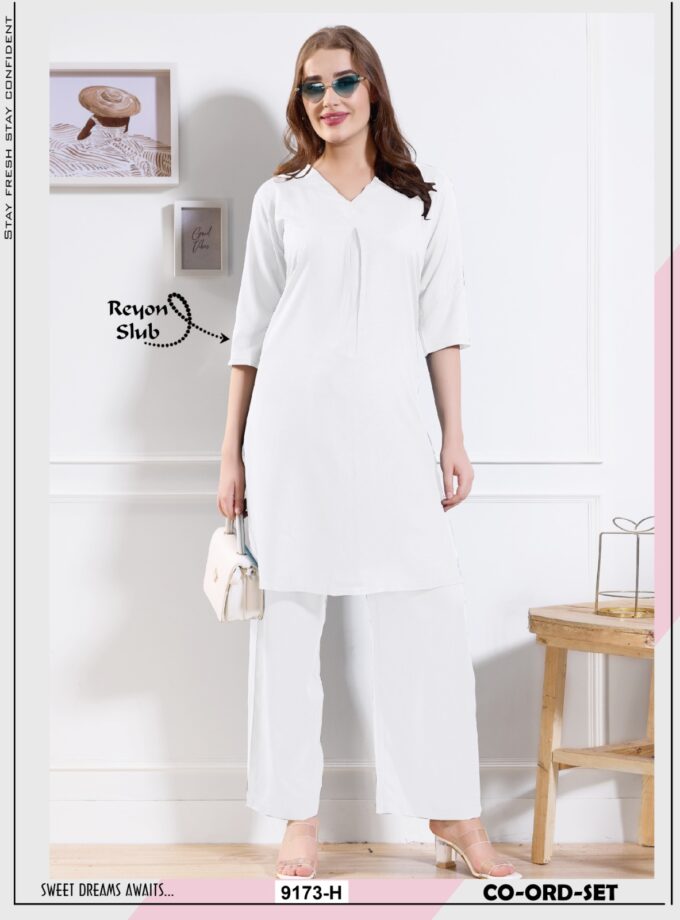 Womy Premium Extra Long Co-Ord Set for Women | Stylish Rayon Slub Kurti Set