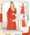 Luxury Satin Short Nighty with Matching Coat – 2 PC Set - Red