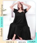 Full-Length Micro Satin Nighty with Matching Satin Coat – 2 PC Set - Black
