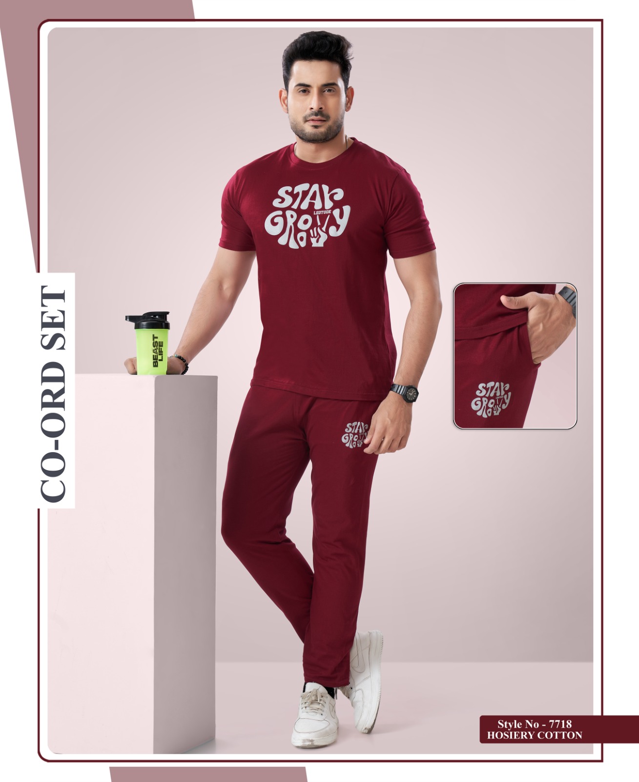 Womy Premium Men’s Full Night Suit – Comfort Meets Style - Maroon
