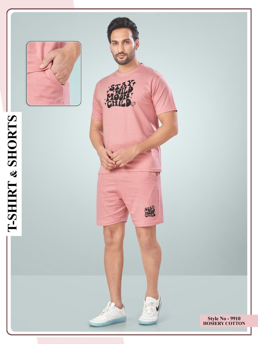Womy Men’s Night Suit Shorts – Cool Comfort for Every Night - Light Pink