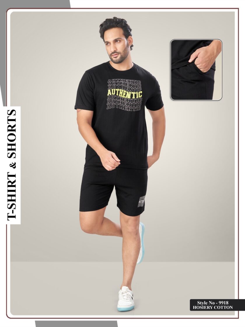 Womy Men’s Cotton Night Suit Shorts – Soft & Stylish Sleepwear - Black
