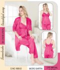 Elegant Bridal 3-Piece Satin Nightwear Set – Slip, Pyjama & Lace Robe (Dark Pink)