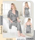 Luxury Bridal 3-Piece Nightwear Set – Satin Slip, Pyjama & Lace Robe (Dark Grey)