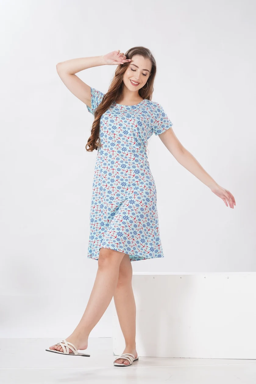 Hosiery Short Nighty – Round Neck | Comfortable Daily Nightwear | Light Blue - Image 7