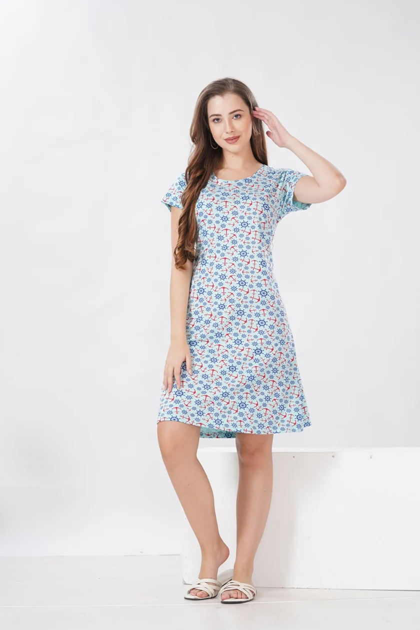 Hosiery Short Nighty – Round Neck | Comfortable Daily Nightwear | Light Blue - Image 6