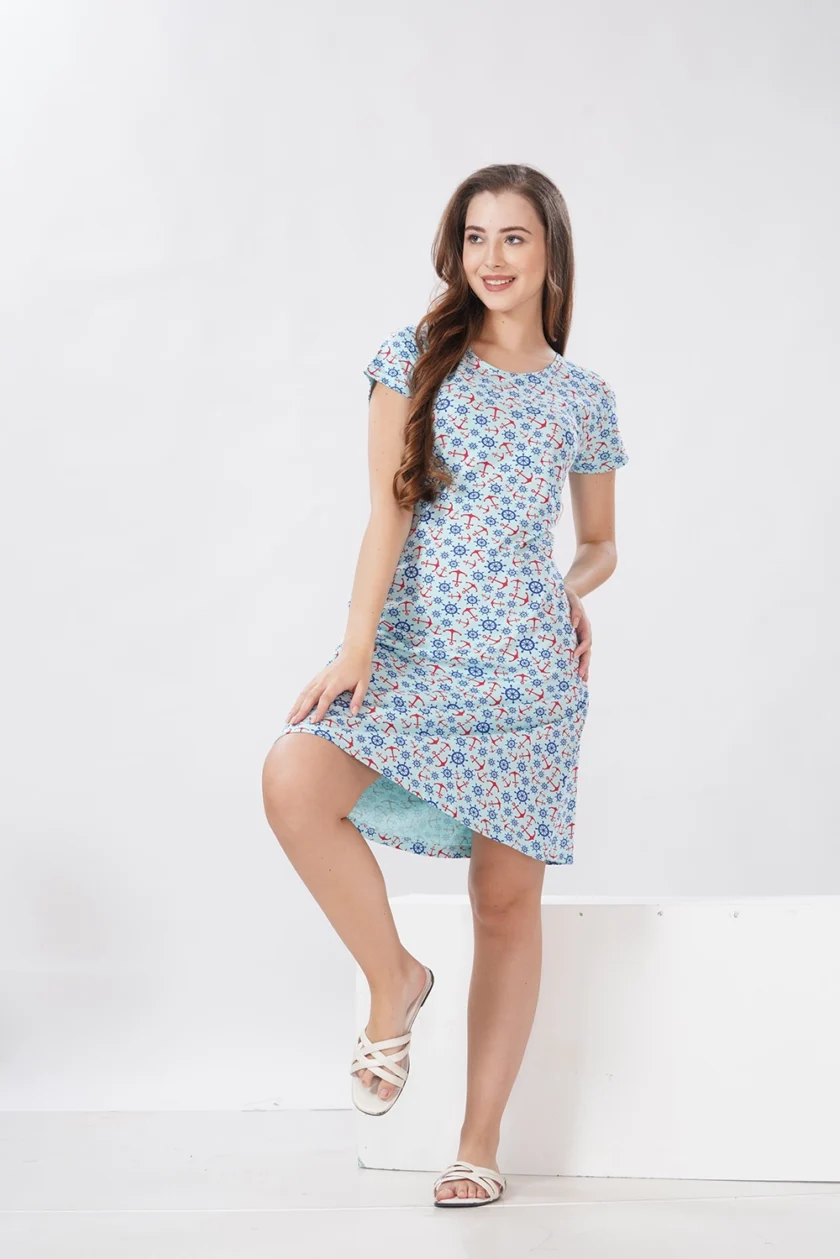 Hosiery Short Nighty – Round Neck | Comfortable Daily Nightwear | Light Blue - Image 5