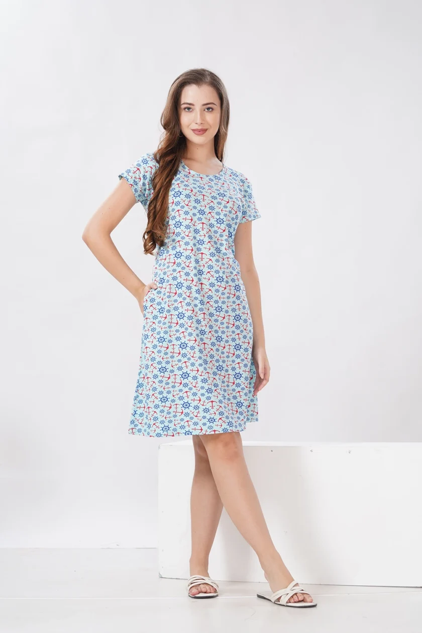 Hosiery Short Nighty – Round Neck | Comfortable Daily Nightwear | Light Blue - Image 3
