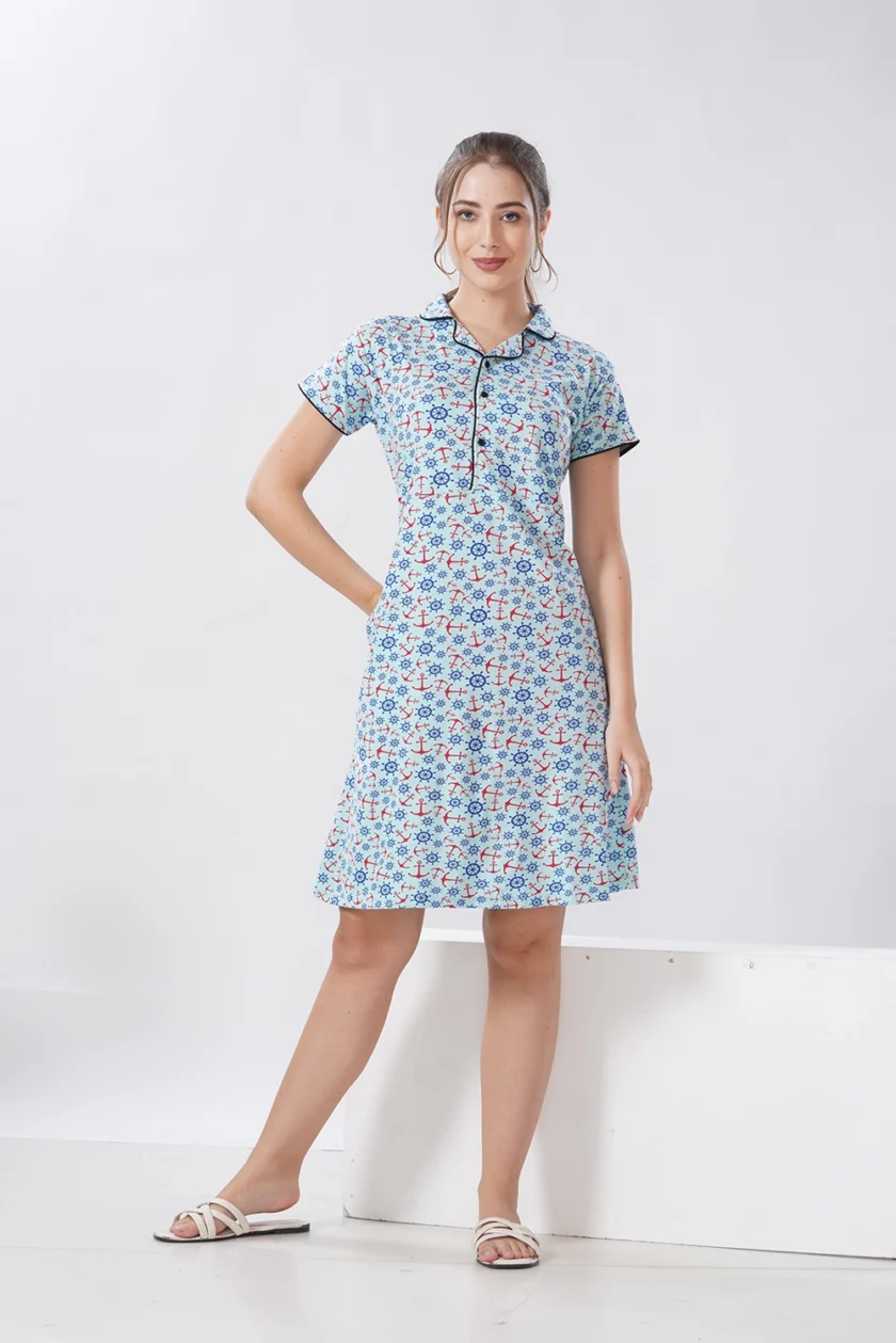 Hosiery Short Nighty – Collar Neck | Premium Comfort Nightwear | Light Blue - Image 8