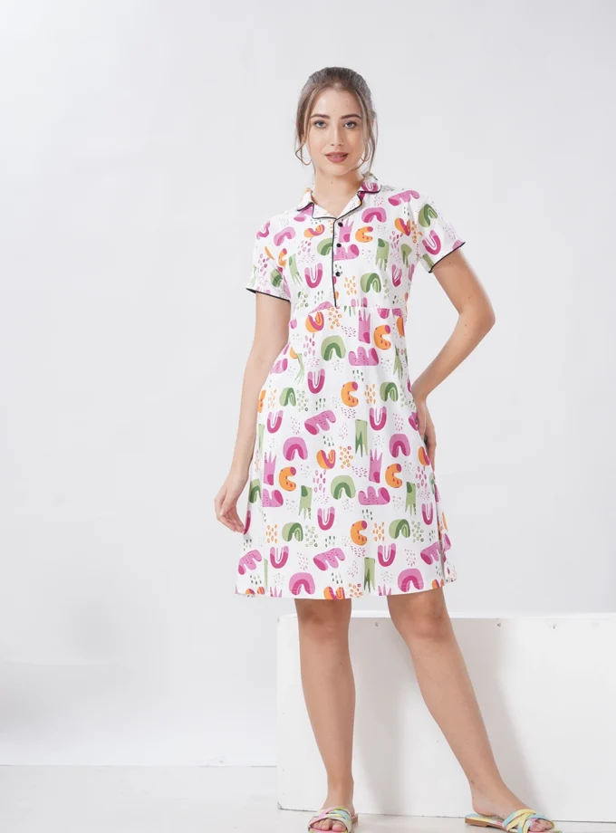 Women’s Hosiery Short Nighty with Collar Neck – Soft & Elegant Sleepwear - Alphabetical