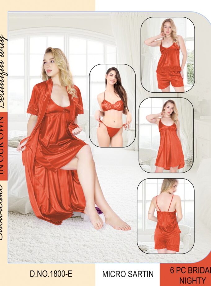 Luxury Bridal 6-Piece Honeymoon Nightwear Set – Premium Micro Satin