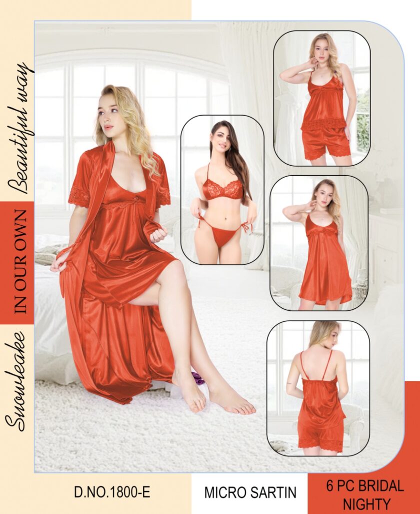 Luxury Bridal 6-Piece Honeymoon Nightwear Set – Premium Micro Satin