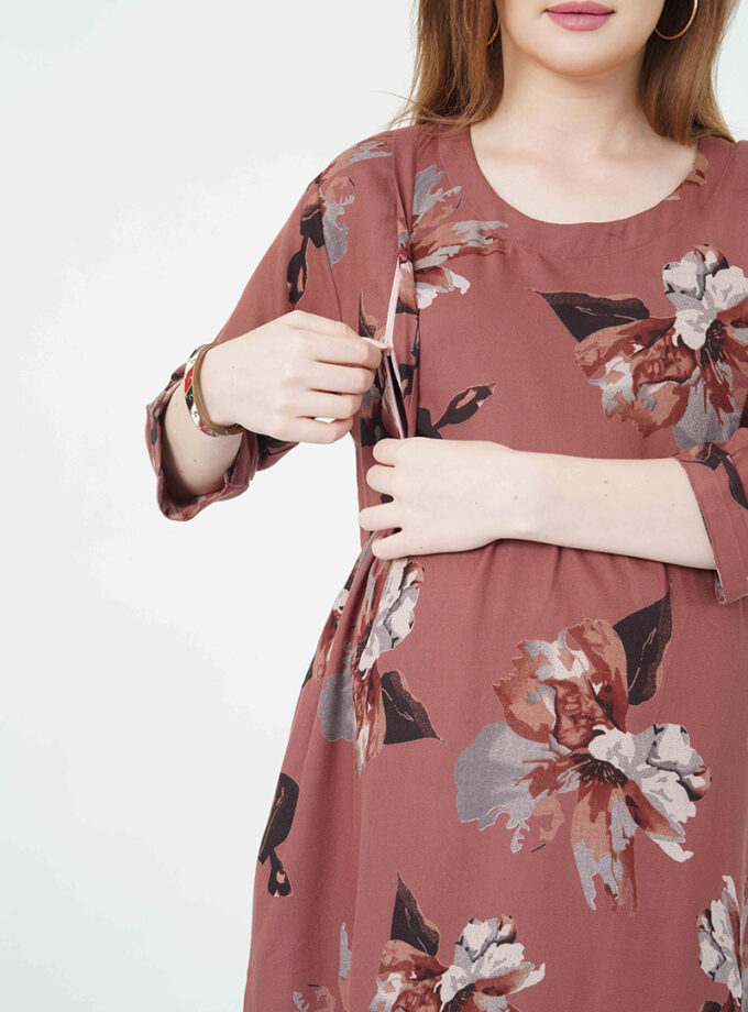 Womy Stylish Maternity & Nursing Gown | Feeding-Friendly Comfort (L – 2XL)