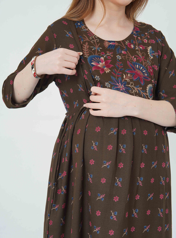 Womy Maternity & Nursing Gown | Comfortable & Feeding-Friendly (L – 2XL)(BROWN)