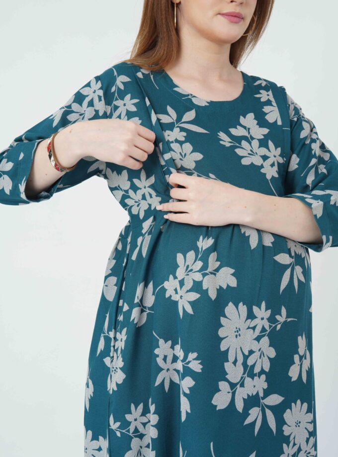 Womy Maternity & Nursing Gown | Feeding-Friendly Comfort Wear (L – 2XL)(BLUE)