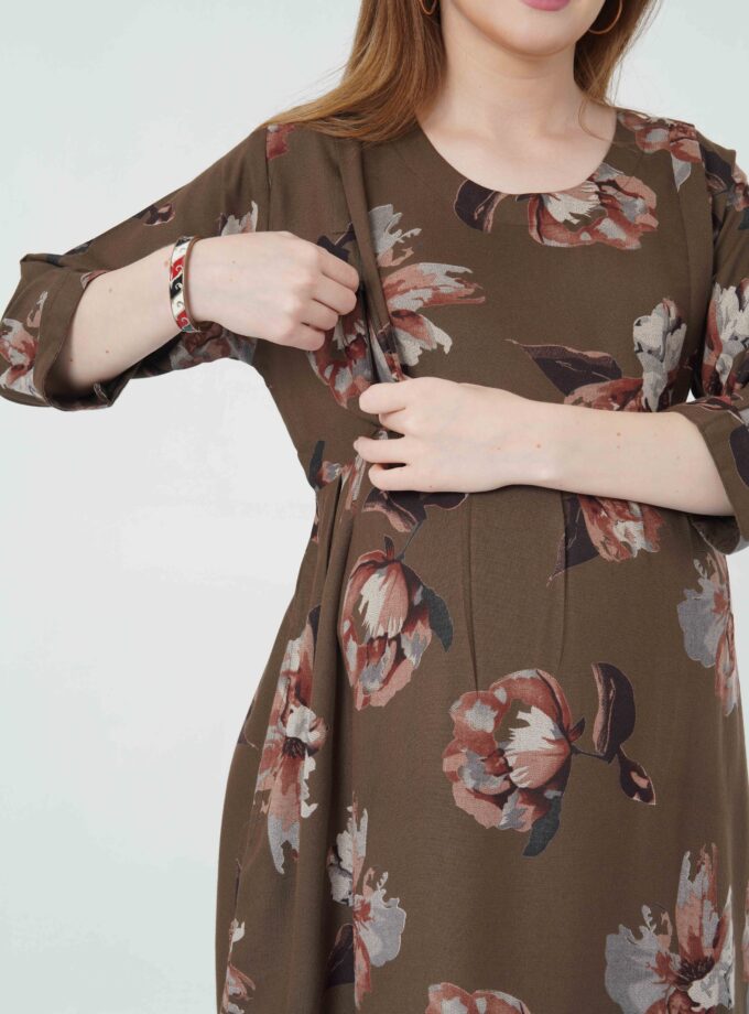 Womy Maternity & Nursing Gown | Cozy & Feeding-Friendly (L – 2XL)(BROWN)