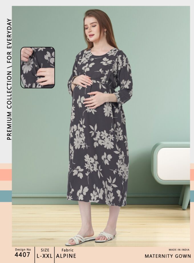 Womy Maternity & Nursing Gown | Comfortable, Feeding-Friendly Wear (L – 2XL)