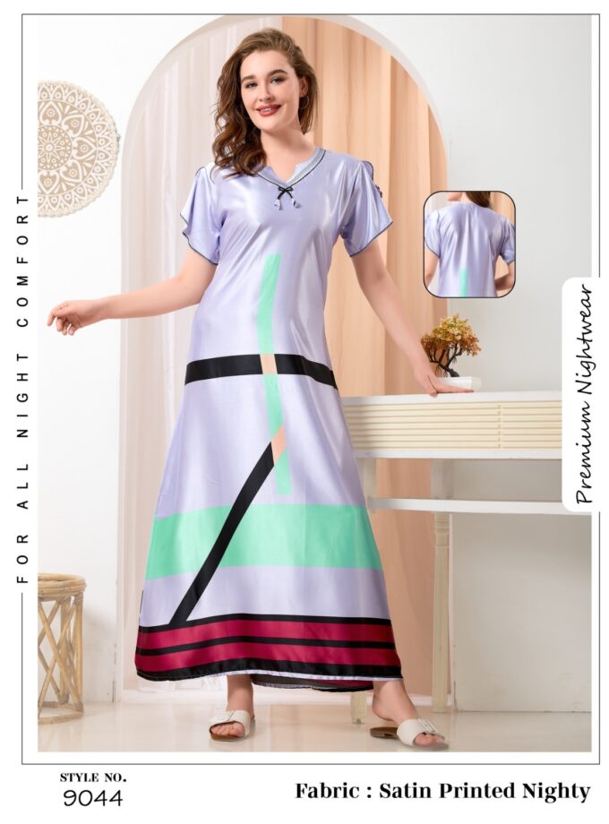 Womy Premium Satin Nighty 9044 | Premium Lounge Wear | Soft & Luxury Sleepwear