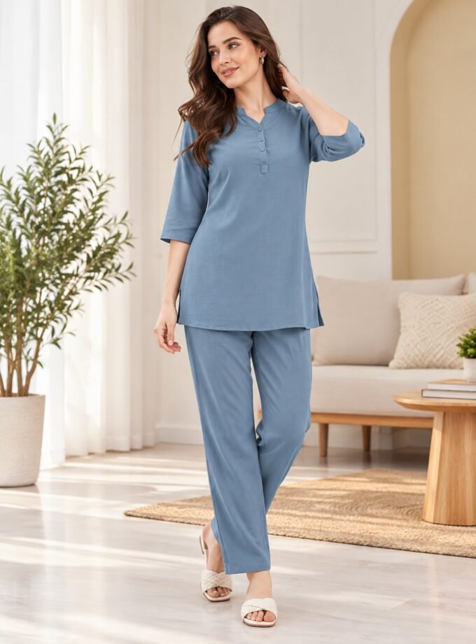 Womy Rayon Slub Coord Set for Women – Stylish Long Top, Comfortable Fit & Trendy Everyday Wear